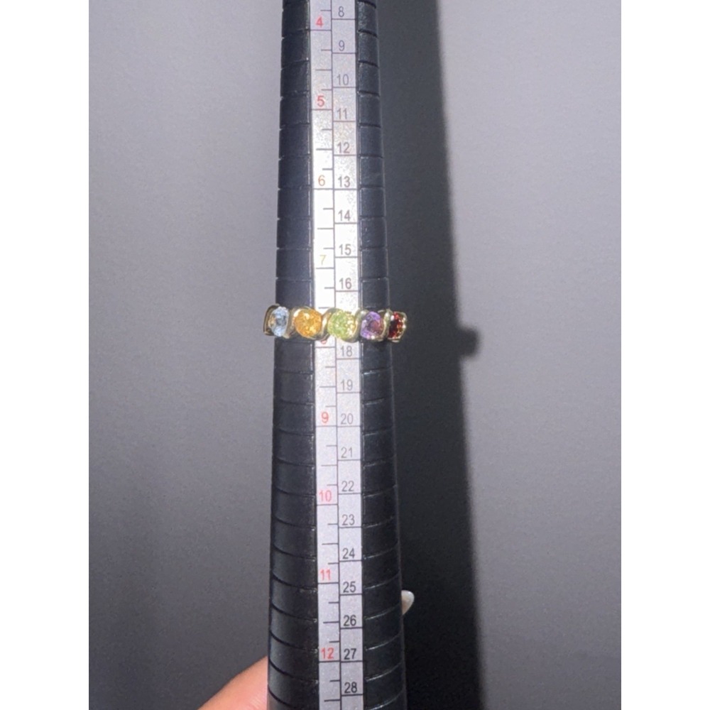 Size 8 Multicolor Multi Round Gemstone Gold Over Sterling Silver 925 Band Ring